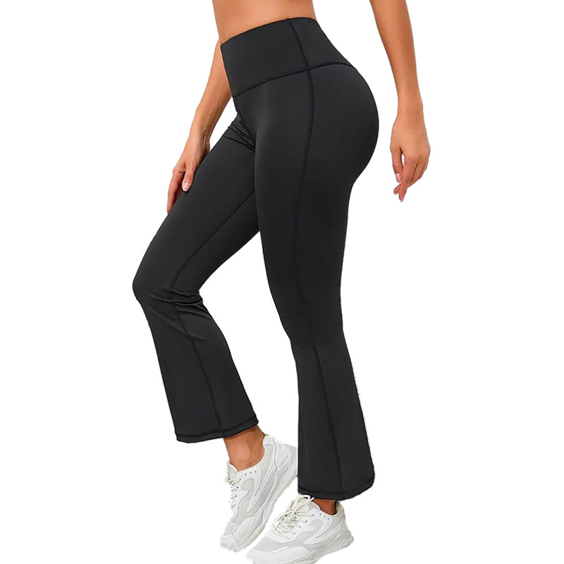 European and American Cross-border High Waist Yoga Pants Women's Outer Wear Hip-lifting Elastic Casual Sports Pants Micro-flared Pants Cropped Pants