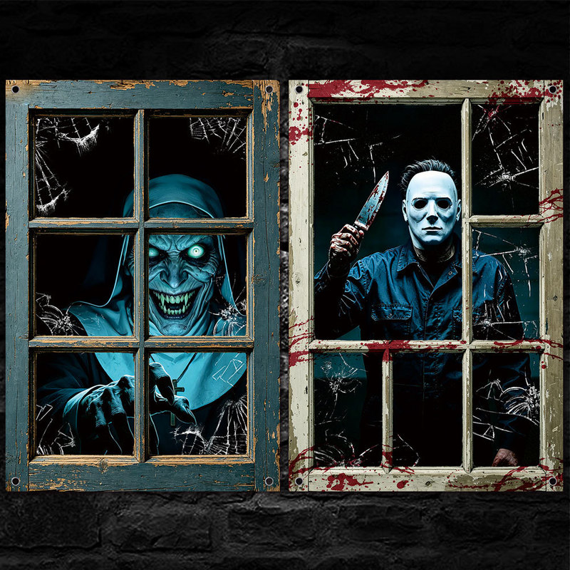 Cross-Border Halloween Horror Killer Fake Window Flag Cloth Window Decoration Holiday Horror Atmosphere Curtain Decoration Hanging Cloth Cross-Border Halloween Horror Killer Fake Window Flag Cloth Window Decoration Holiday Horror Atmosphere Curtain Decoration Hanging Cloth