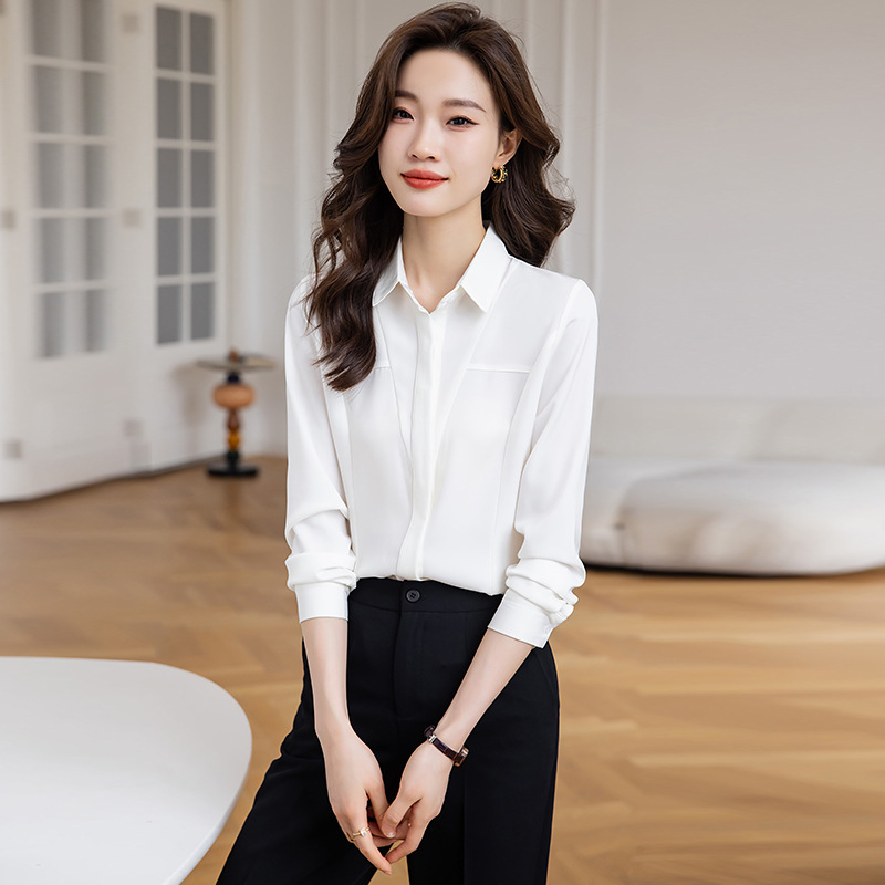 Business wear white shirt women's autumn and winter anti-wrinkle satin long-sleeved shirt temperament interview formal wear top two-piece suit