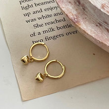 乾佳S925纯银立体爱心吊坠通勤小耳圈简约冷淡风耳饰轻奢感小巧潮