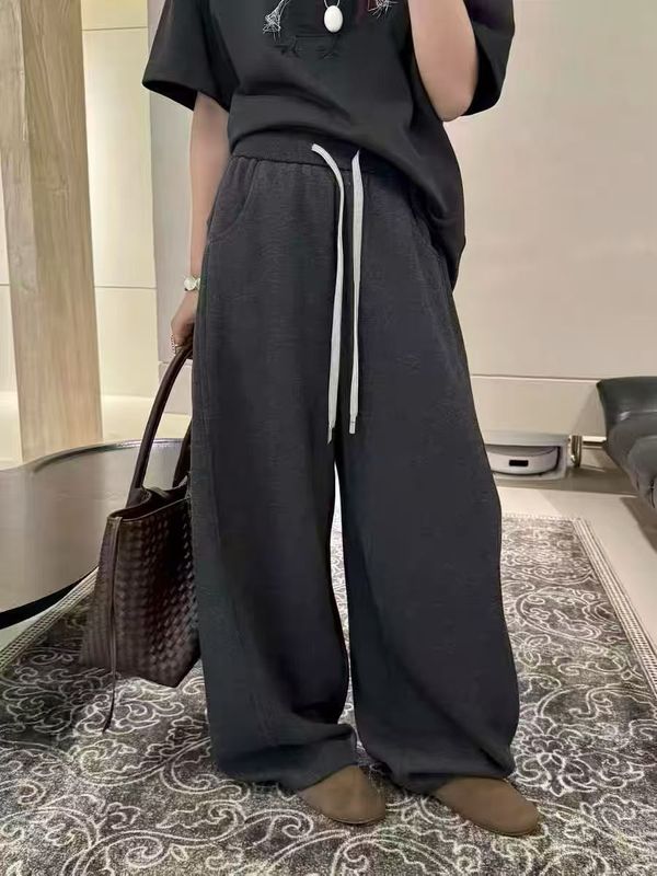 法式复古抽绳松紧腰纯色宽松阔腿裤2025秋季休闲裤松弛感拖地裤|undefined