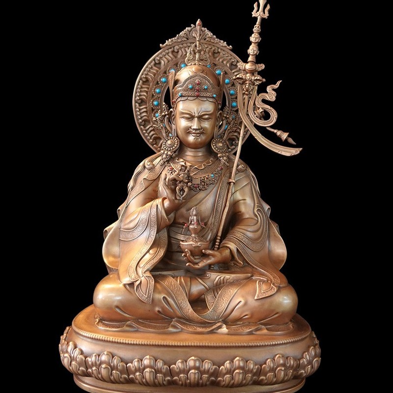 紫金蓮ネパールチベット工芸蔵伝密宗蓮花生大師紫銅純手彫り純銅置物|undefined