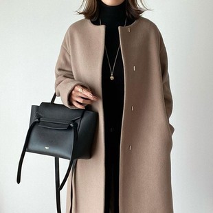 in stock Japanese solid color tit coat women's 2024 autumn and winter new straight tube temperament solid color commuter coat women's top