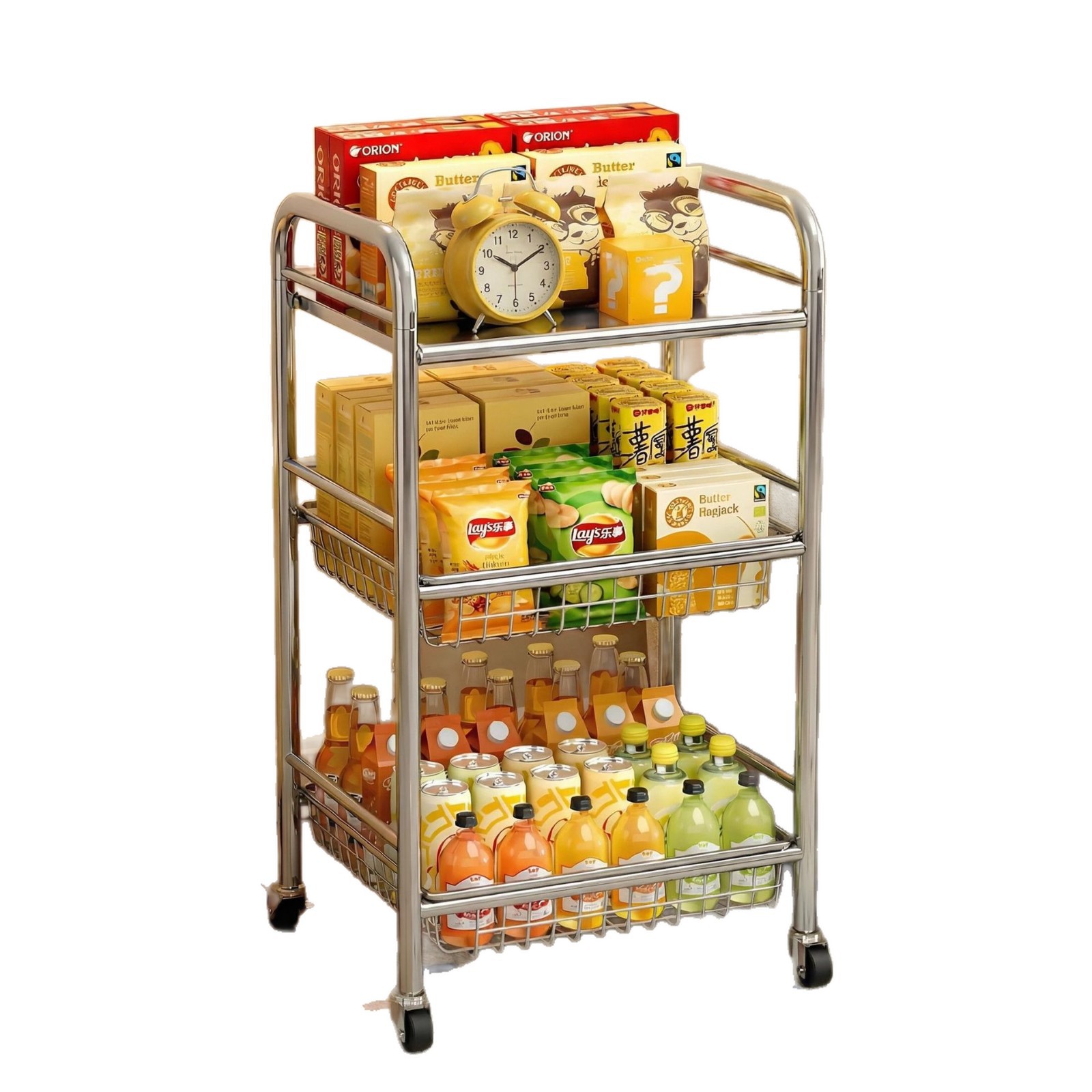 Sala de estar refrigerios estante nuevo carro de acero inoxidable casero de alto valor de superficie piso estante de almacenamiento de frutas multicapa