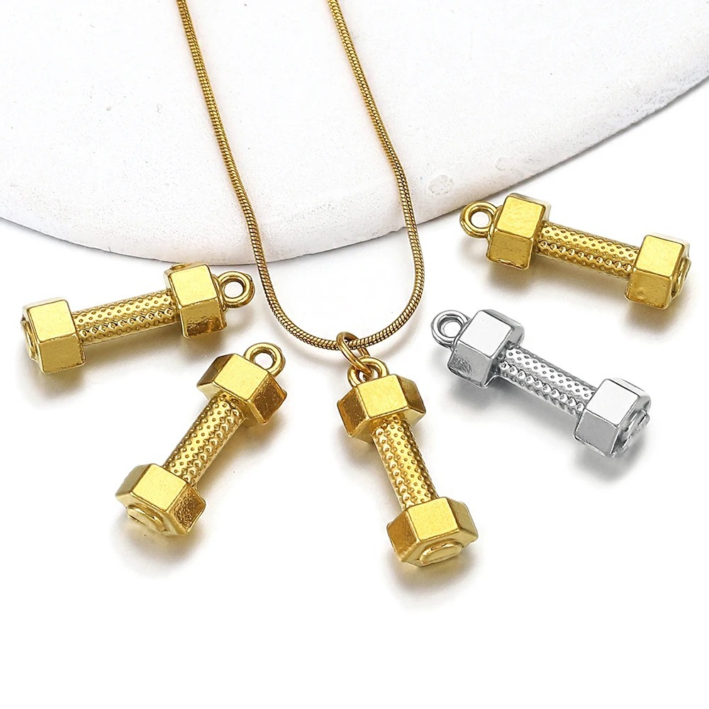 Stainless Steel Hydraulic Dumbbell Pendant-Steel Golden Long 22.5mm Personalized Diy Handmade Jewelry Accessories Wholesale display picture 5