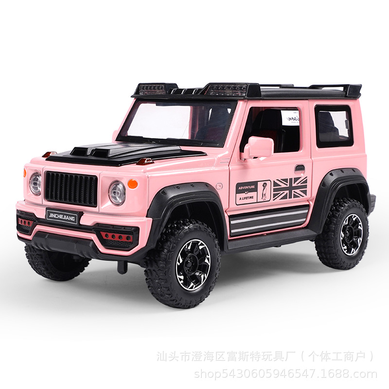 국경 1:18 스즈키 짐니 합금 오프로드 차량 모델 조명 시뮬레이션 사운드는 장난감 자동차를 강제로 다시 문을 열 수 있습니다.