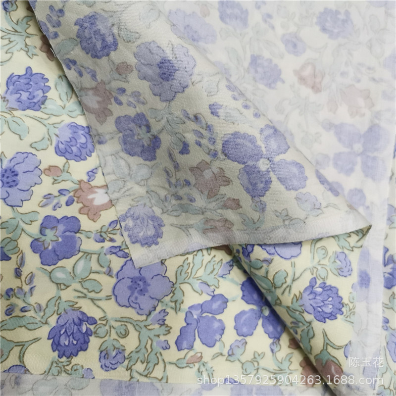 紫色田园风格印花面料小花布 碎花斜纹里子纯棉布料 手工diy花布