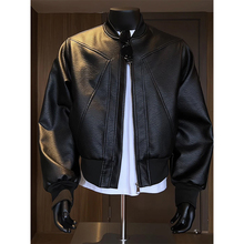 黑色解构拼接皮衣外套男款秋季高级感痞帅棒球服美式短款机车夹克