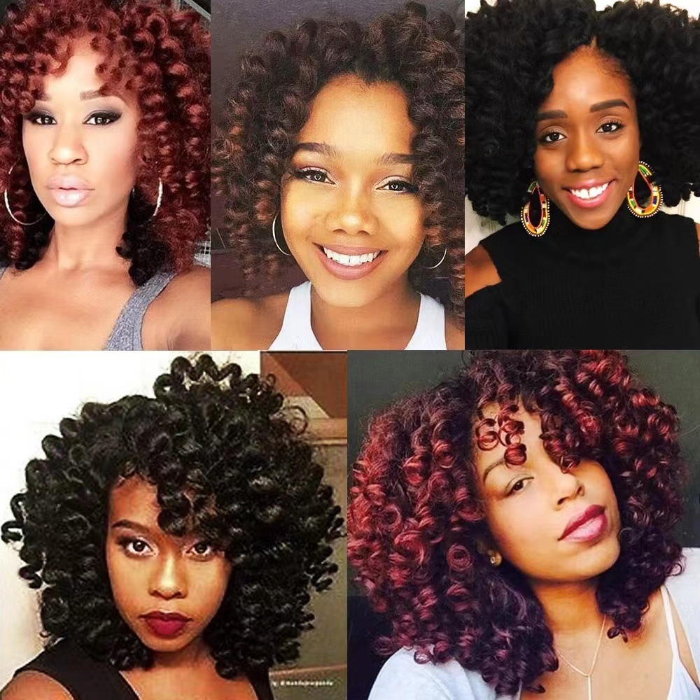 8 pulgadas corta fibra química ganchillo pelo pelo pelo Wand Curl África trenzada tornillo extensión de pelo pequeño resorte en stock