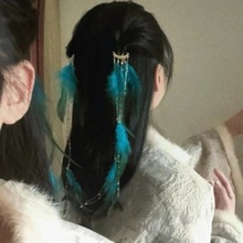 国风孔雀蓝色羽毛发簪手工流苏超仙鱼尾发钗异域风情古风百搭头饰