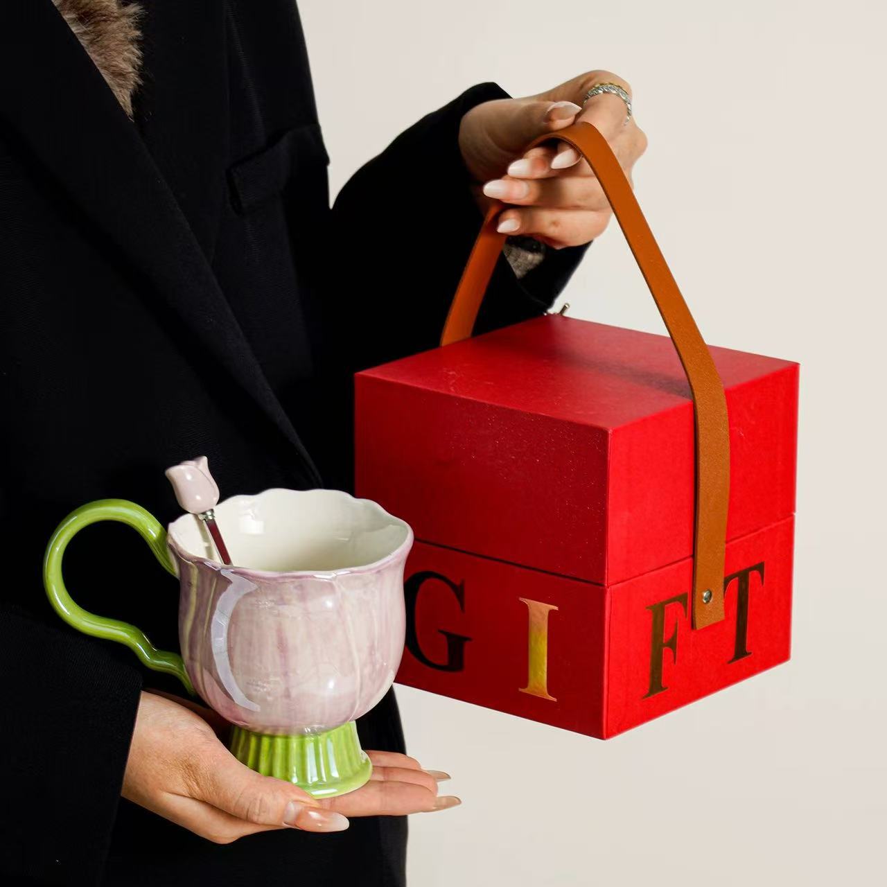 Tazas de cerámica de alto nivel, tazas de agua caseras, tazas de té de flores de oficina, regalos para chicas
