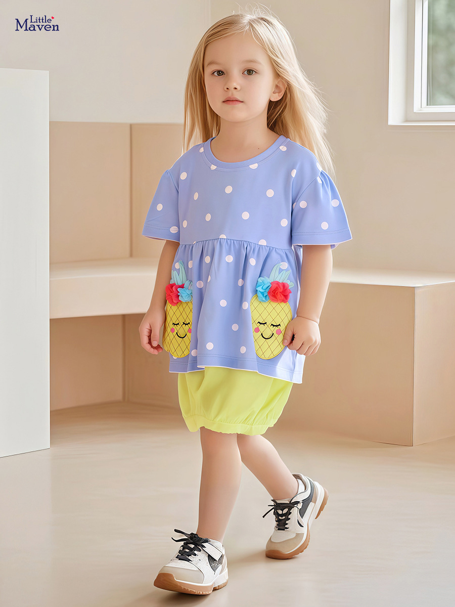 Little Maven transfronterizo verano nuevo traje de chicas estilo europeo y americano de dibujos animados blusas pantalones cortos para niños