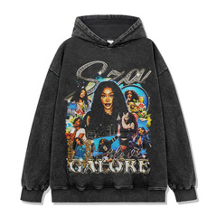 Cross-border American Sisha SZA printed short-sleeved T-shirt washing and old long-sleeved loose casual heavy hooded sweatshirt for men