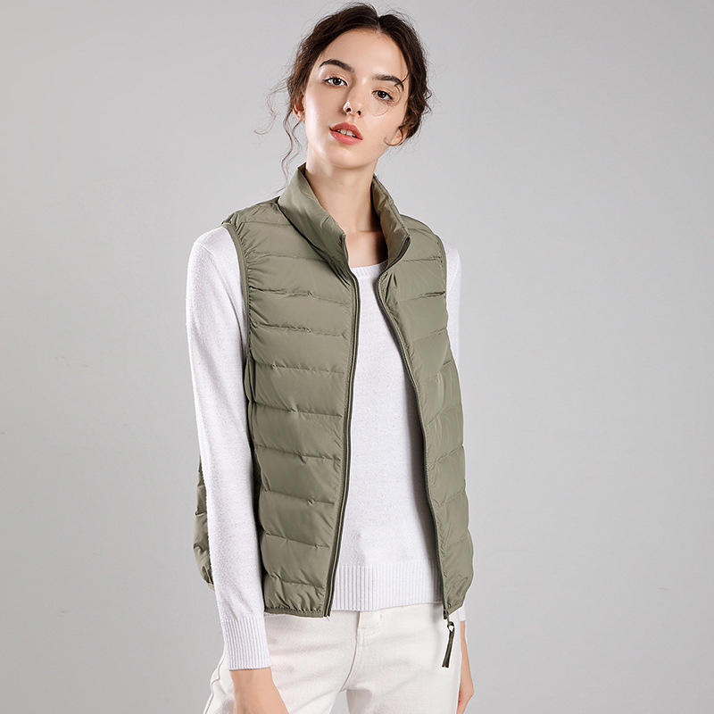 Nuevo chaleco de plumón ligero y delgado para mujeres corto collar delgado sin costuras en una chaqueta ligera de plumón revestimiento interior