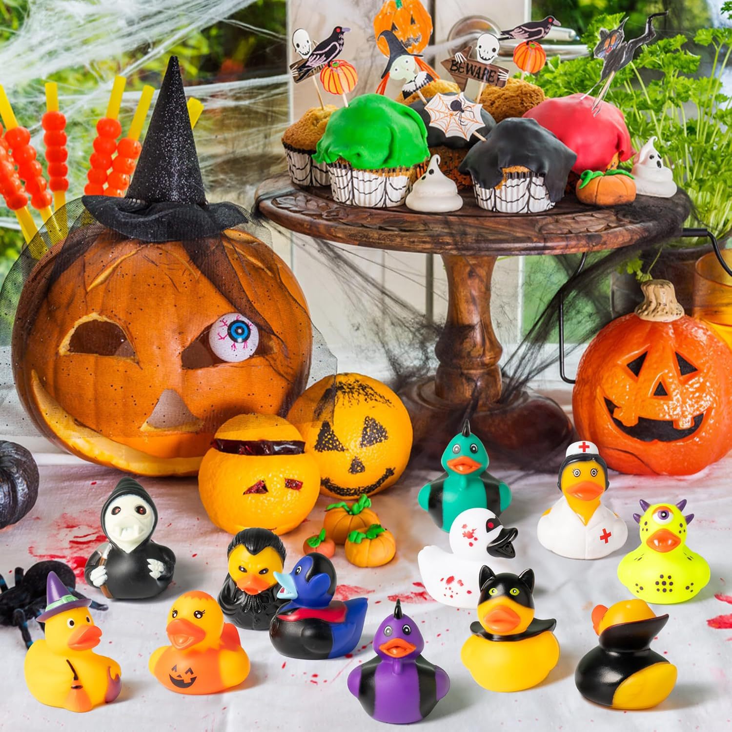 12 piezas de juguetes de patos de Halloween divertidos juguetes de baño de patos temáticos de Halloween fiesta de colores lindos