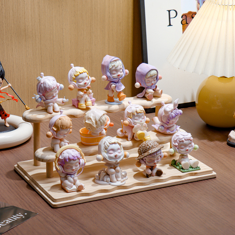 Cross-Border New Simple Solid Wood Figurine Display Rack for Home Desktop, Tiered Blind Box Ornament, Cute Building Block Display