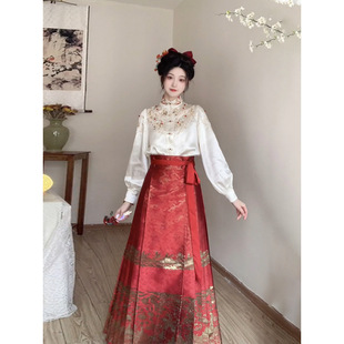 New Chinese Style Guofeng Ming Style Improved Hanfu Red Toasting Dress Horse Face Skirt suit 2025 Spring and Autumn New Women's Wear