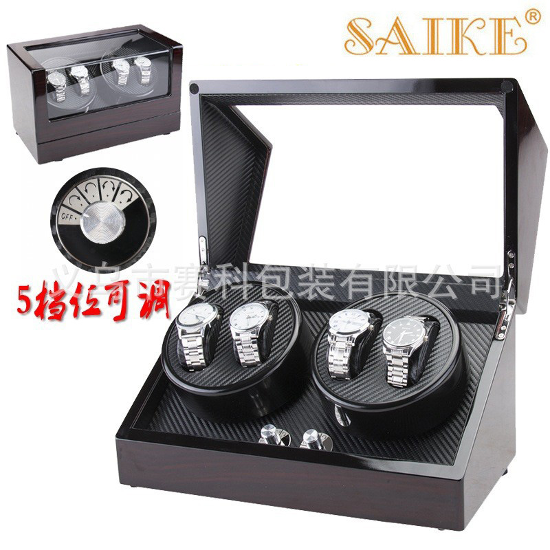 黑色烤漆4表位机械手表自动摇表器5档可调电动表盒上链盒首饰盒
