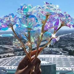 カラフルなプリザーブドフラワー ローズ チェンジング ゴールド フォイル 星空 グリッター ローズ ロマンチック 永遠のカップル 中国のバレンタインデー