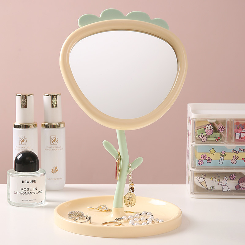 Espejo de fresa espejo de maquillaje de escritorio lindo dormitorio de estudiantes de niñas espejo de flores tocador de escritorio espejo de belleza