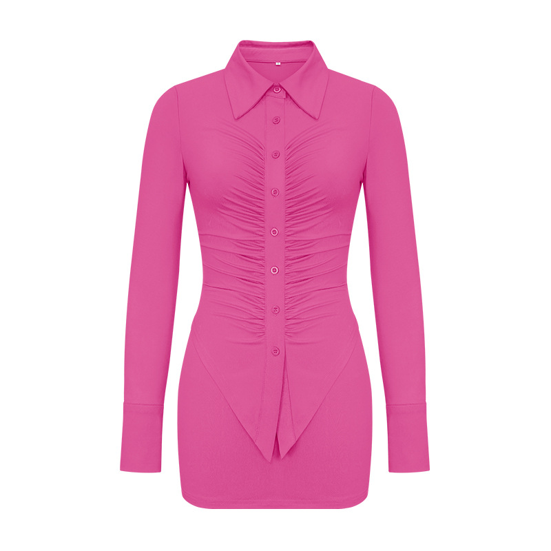 Suit Autumn Solid Color Long Sleeve Collar Top Sheath Skirt Casual Two Piece Suit
