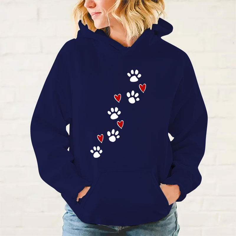 New Dog Paw Printed Hooded Sweatshirt Autumn Winter Women Me