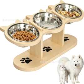木质宠物喂食器倾斜式猫咪喂食器狗狗食盆架大容量喂食器猫碗架