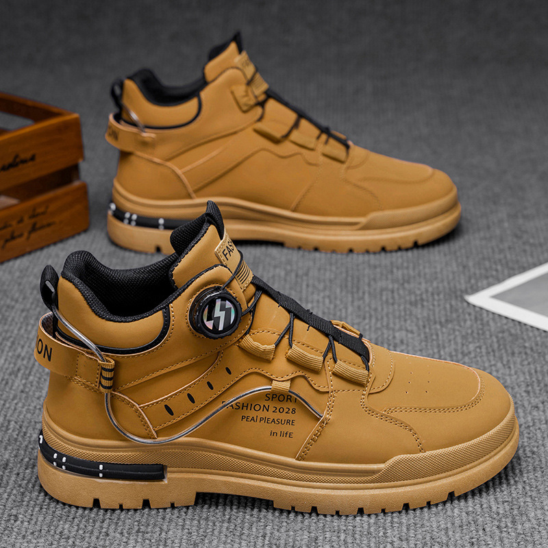 Botas Martin para hombres de invierno estilo británico retro zapatos de cuero casuales para hombres a prueba de agua anti-deslizante aumento de la altura de las botas de herramientas