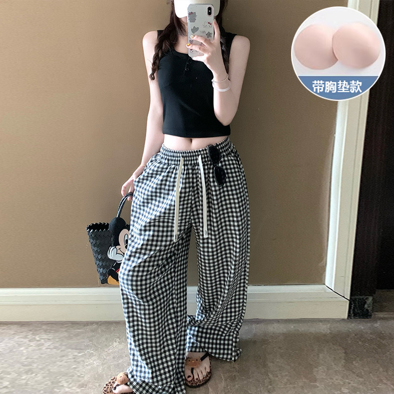 Pajamas and Pajamas for Women Summer Thin Modal Padded Suspender Top Cloud Cotton Wide Leg Pants Home Wear Set