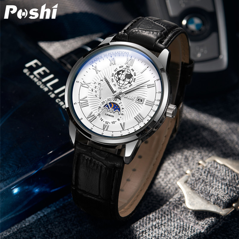 Poshi916 nuevo reloj de cuarzo de los hombres falso de tres ojos impermeable calendario luminoso reloj de moda de negocios para hombres