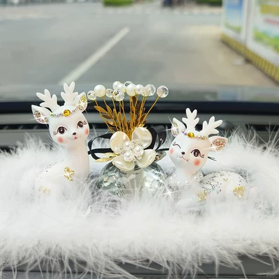 Car ornaments: a Safe Journey, Suitable - white-diamond-deer-crystal-lucky-flower-medium-wool-pad-glue-10