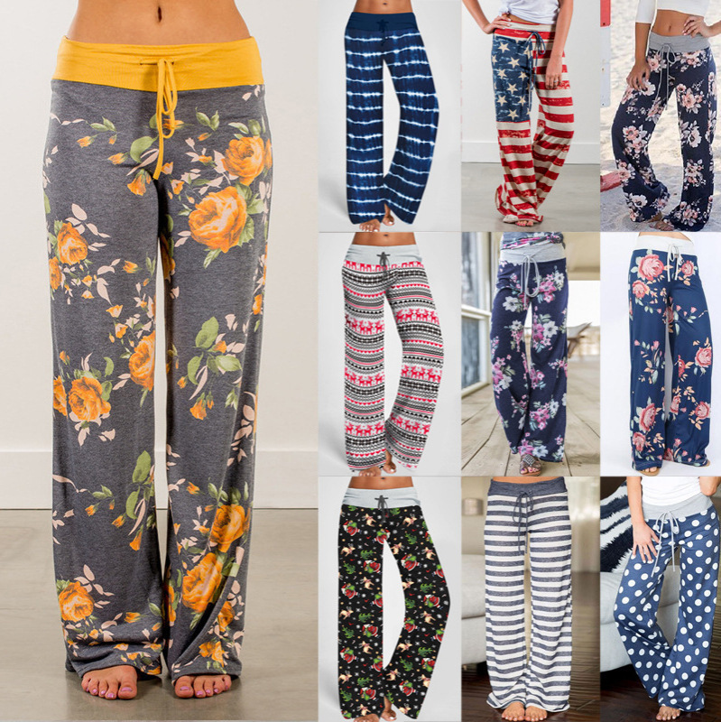 ebay Amazon WISH ストラップカジュアルパンツヨーロッパとアメリカのファッションルーズレースアップ迷彩プリントパンツ女性用|undefined