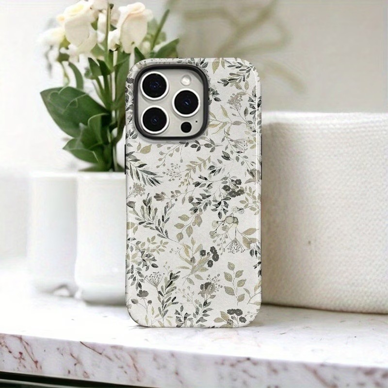 Korean-Style Simple and Cool Style Sketch Flower and Leaf Magnetic Protective Case Iphone17Promax Creative Anti-Fall Phone Case