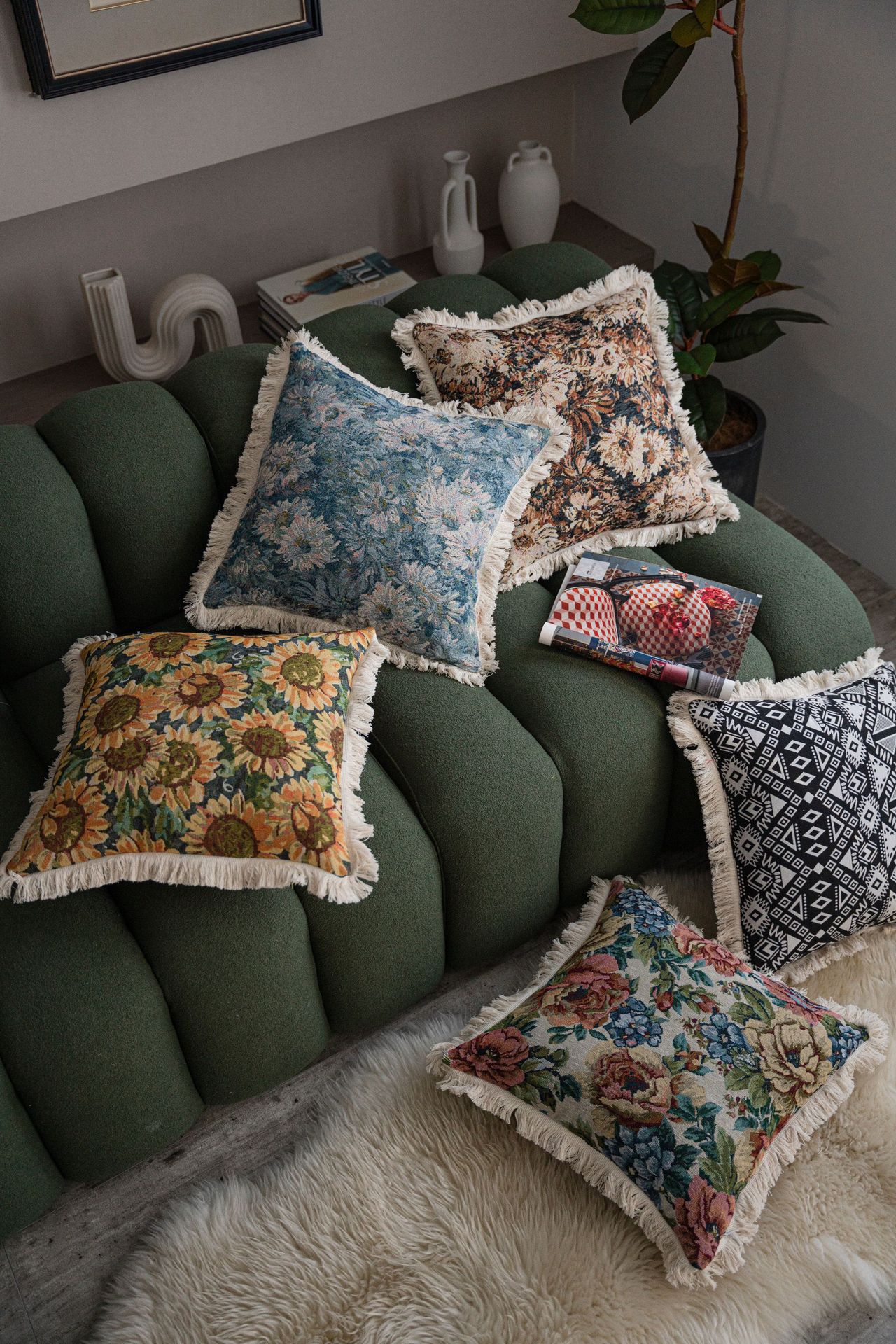 提花抱枕套+ 白须