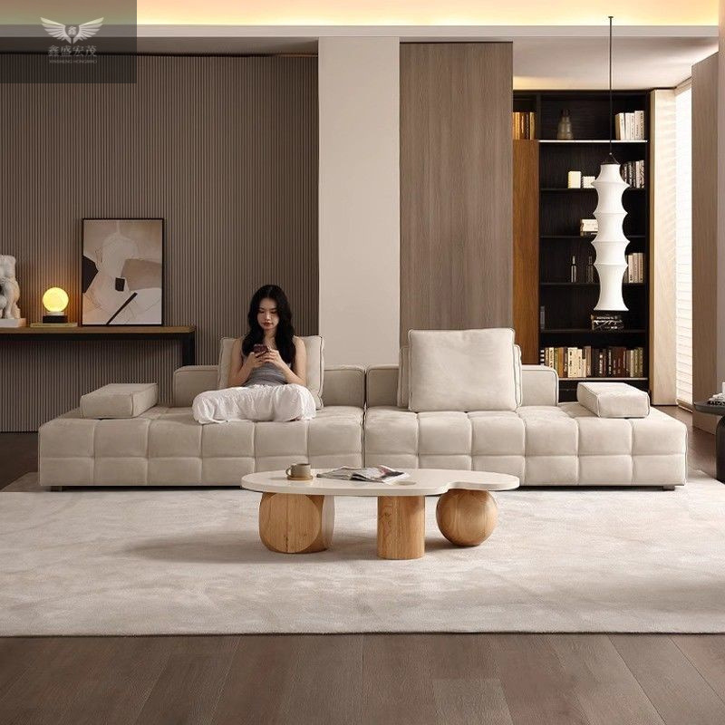 Diseño italiano de maestros de telas de Lawrence minimalista módulo de villa gran línea de sala de estar combinación de sofá gato tela de algodón