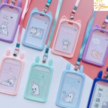 创意可爱卡套带挂绳学生校园饭卡胸牌公交透明硅胶挂脖证件套接送