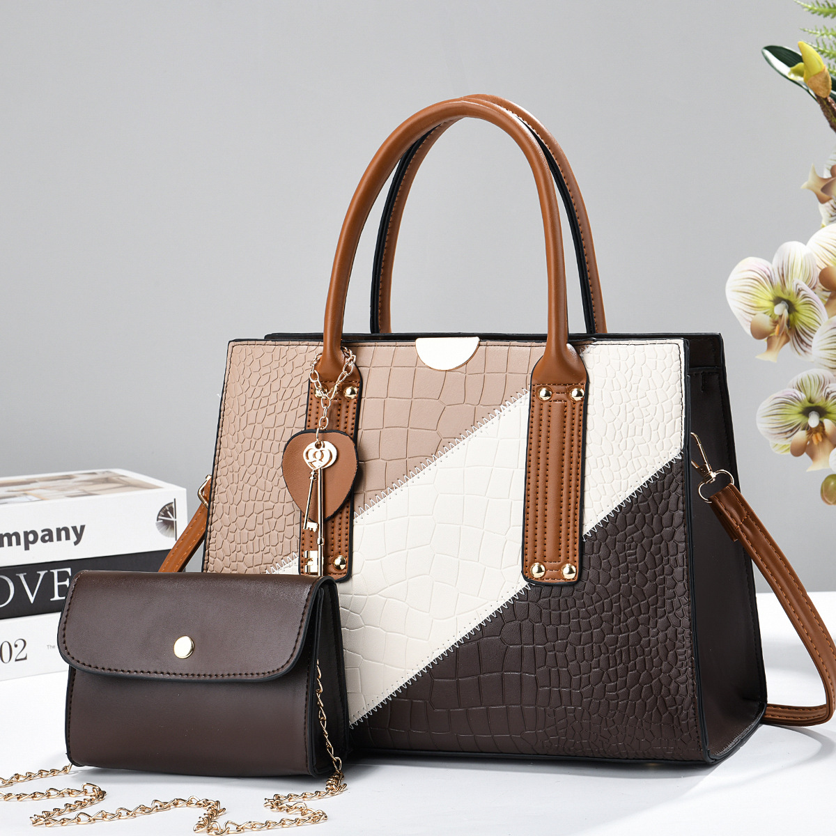Dos piezas de paquete de bolsos de moda de color temperamento bolsos de mano bolsos de hombro casuales de gran capacidad bolsos de mochila transfronterizos