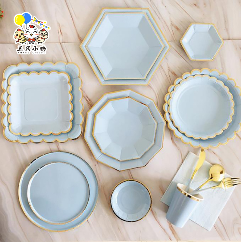 Amazon Blue Theme Disposable Paper Plate Party Plate suit Birthday Cake Plate for in stock