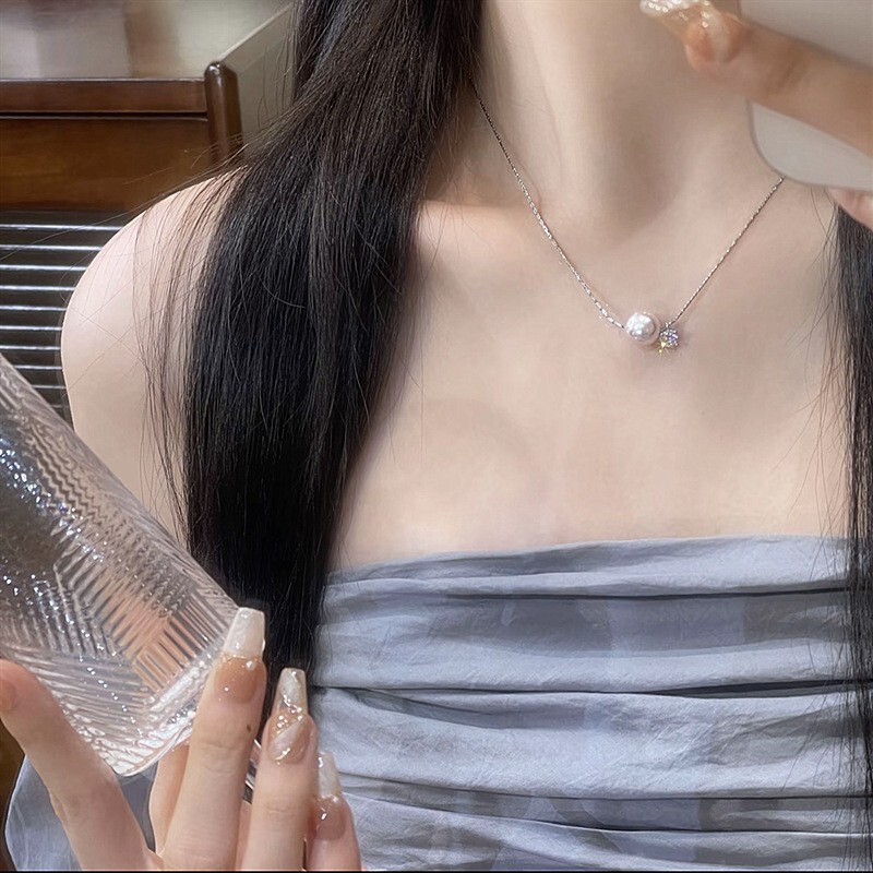法式复古珍珠项链女轻奢设计高级感毛衣链锁骨链小众百搭纯银项链|undefined