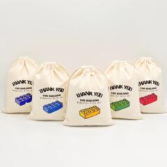 跨境亚马逊积木图案麻布束口袋 儿童生日派对Thank You抽绳礼品袋