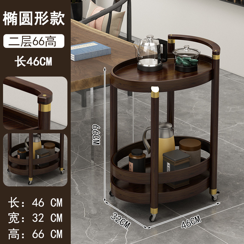 Mesa de té móvil, carrito móvil, mesa de té cuadrada ovalada redonda multicapa, varios lados de bambú, nuevo estilo chino