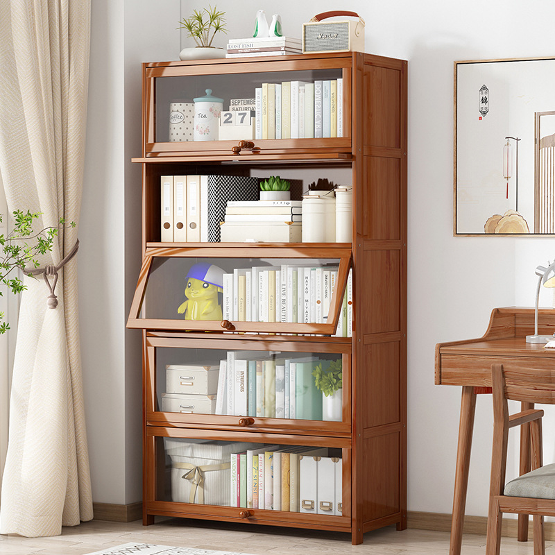 落地书架置物架客厅简易柜子储物柜多层家用美式轻奢带门防尘书柜