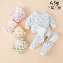 婴儿保暖内衣套装分体秋冬纯棉男女宝宝夹棉加厚和尚服新生儿衣服