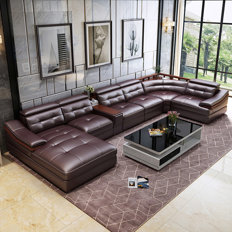 Sofa Modern Minimalist Large-Scale Leather Sofa High-End Villa Corner Queen Sofa Set for Living Room