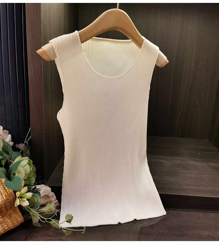 Áo ba lỗ xếp ly cổ tròn trơn màu thời trang nữ mùa hè — Màu đen, Màu xám đậm, Màu trắng, Màu xám chi tiết 7
