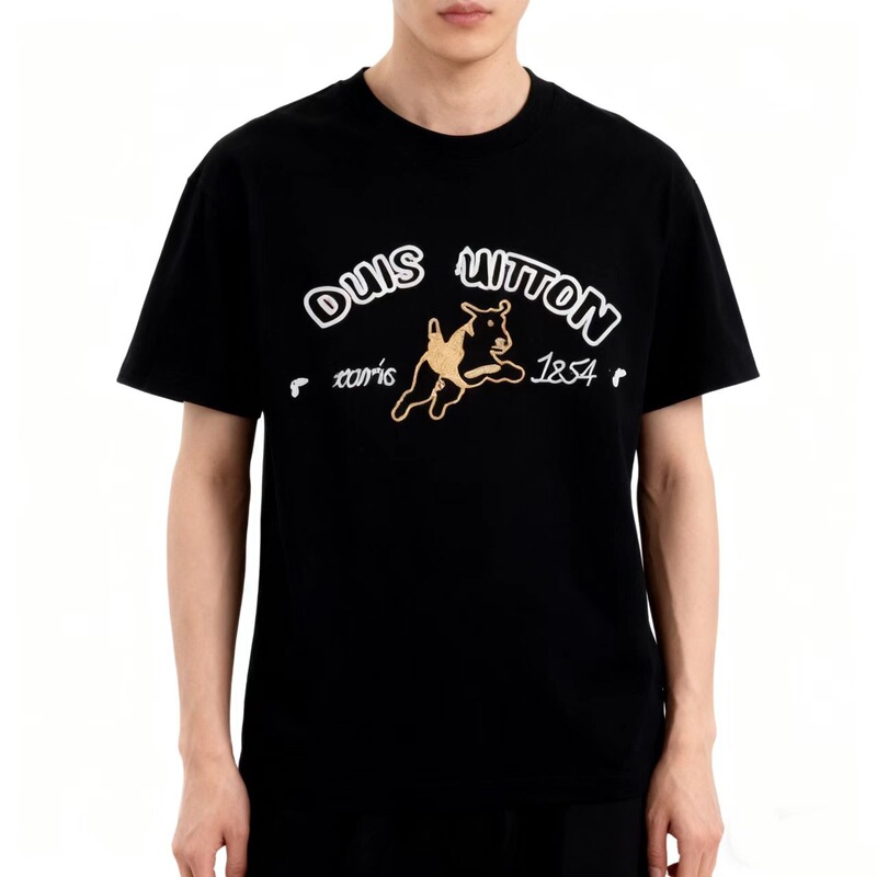 Cross-Border Trade New Style. Luojia Trendy Brand Short-Sleeved Unisex Bear Logo Printed Casual T-Shirt