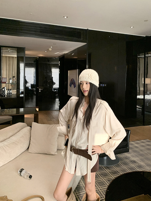 设计感飘带宽松长袖衬衫女装2025秋季新款小众宽松显瘦中长款上衣|undefined