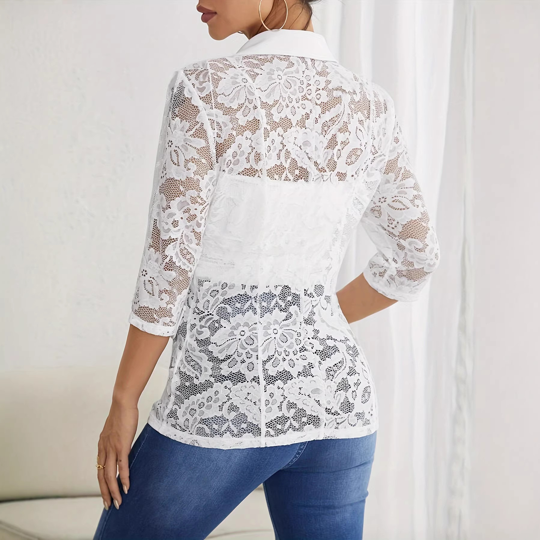 Elegant Lace Patchwork Blazer For Women Solid Colour Suit Jacket_voghion.com