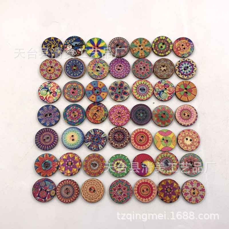 En stock empuje principal 2021 nuevo patrón retro botón redondo de madera impreso oblea 100 piezas un paquete