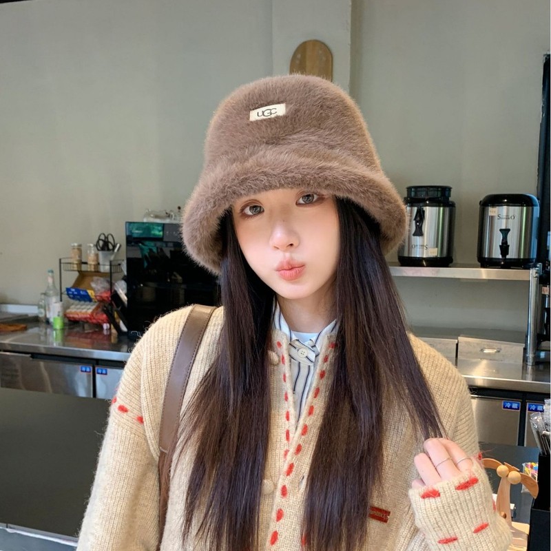 新款加厚秋冬季女毛绒可爱盆帽显脸小户外保暖时尚百搭水桶帽子|undefined